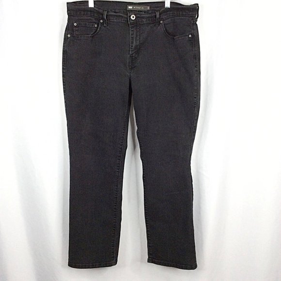Levis 505 Straight Leg Jeans Womens Size 14 Black Stretch Denim - Picture 1 of 5